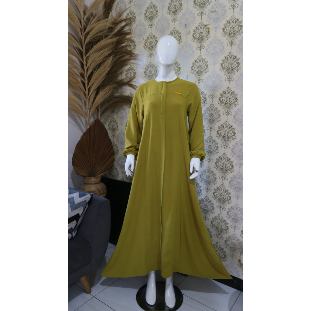 Gamis Cringkle Model Resleting Warna Lemon