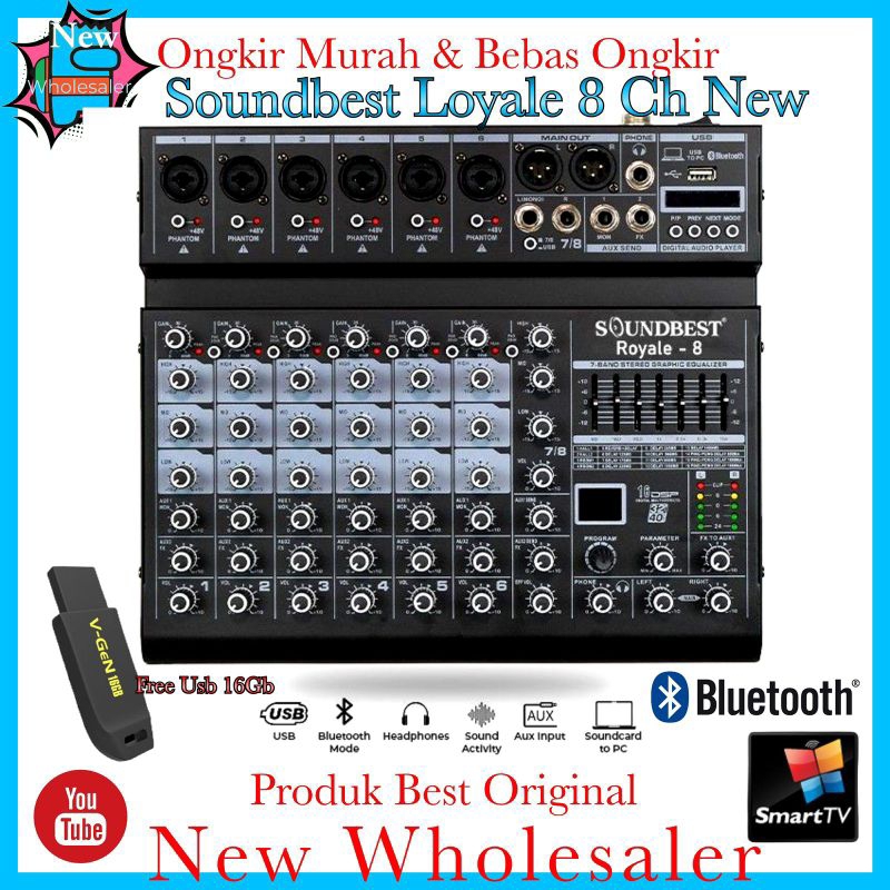 Audio Mixer 8 channel Soundbest royale 8 channel Original Bluetooth