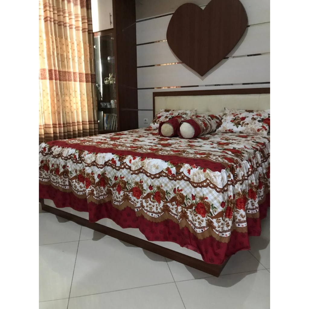 Sprei Rumbai Ukuran 180x200 Tinggi Rumbai 40 Cm Gratis 2 Sarung Bantal dan 2 sarung guling