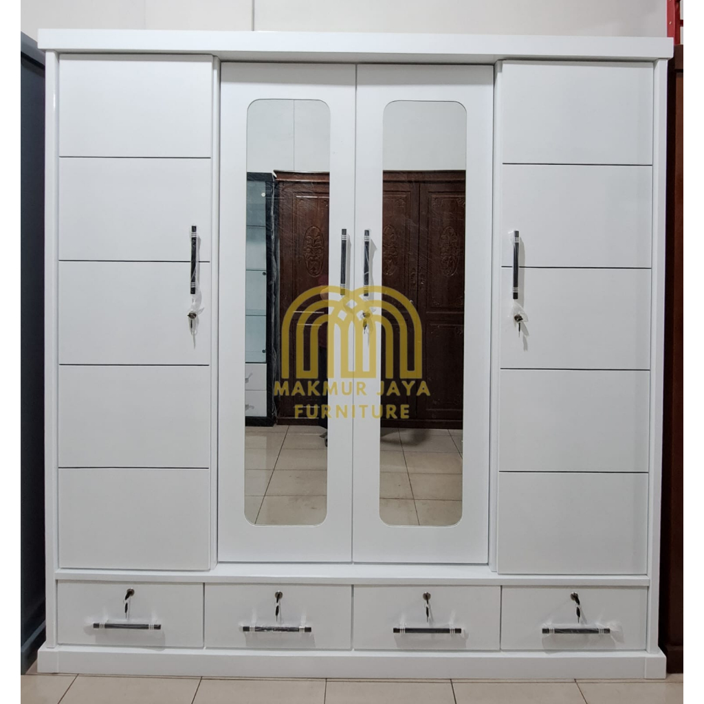 Lemari Pakaian 4 Pintu Tempahan Putih