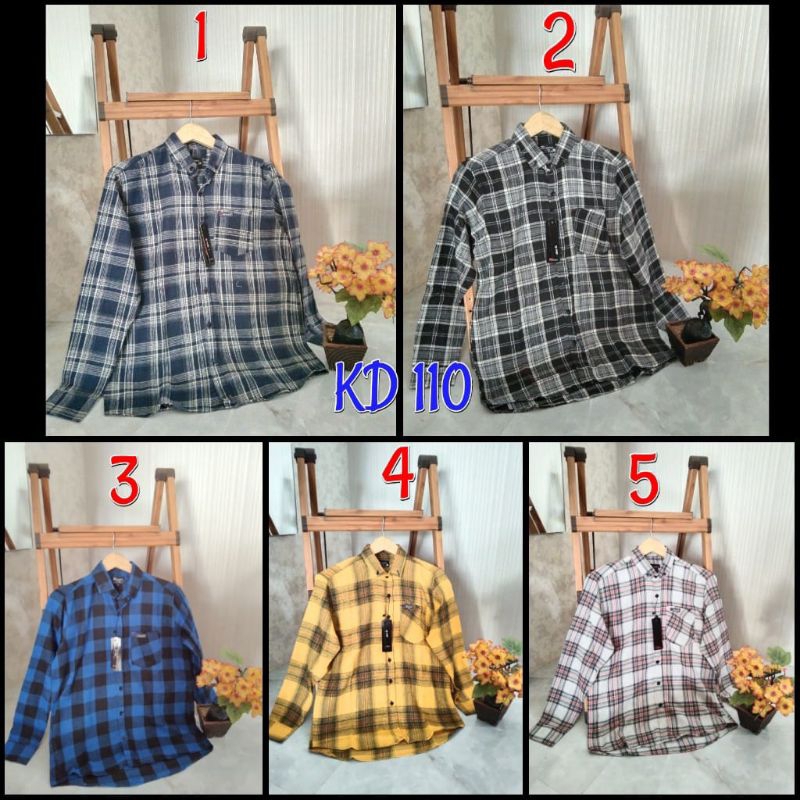 HEM Flanel Pria Kotak-Kotak Lengan Panjang