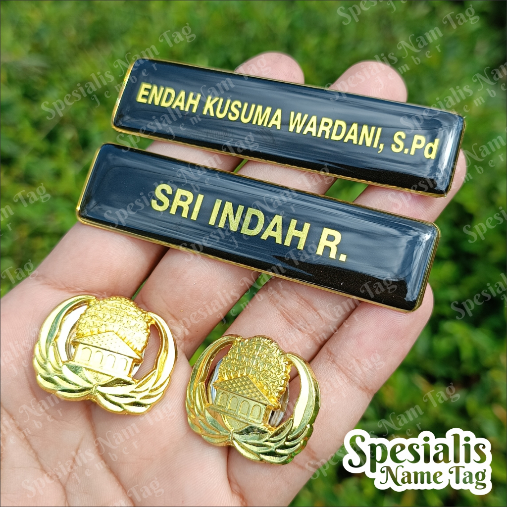 MURAH ! PAKET NAME TAG + KORPRI AKRILIK GOLD NAME TAG GOLD PAPAN NAMA ASN NAMA DADA ABDI NEGARA MEGN