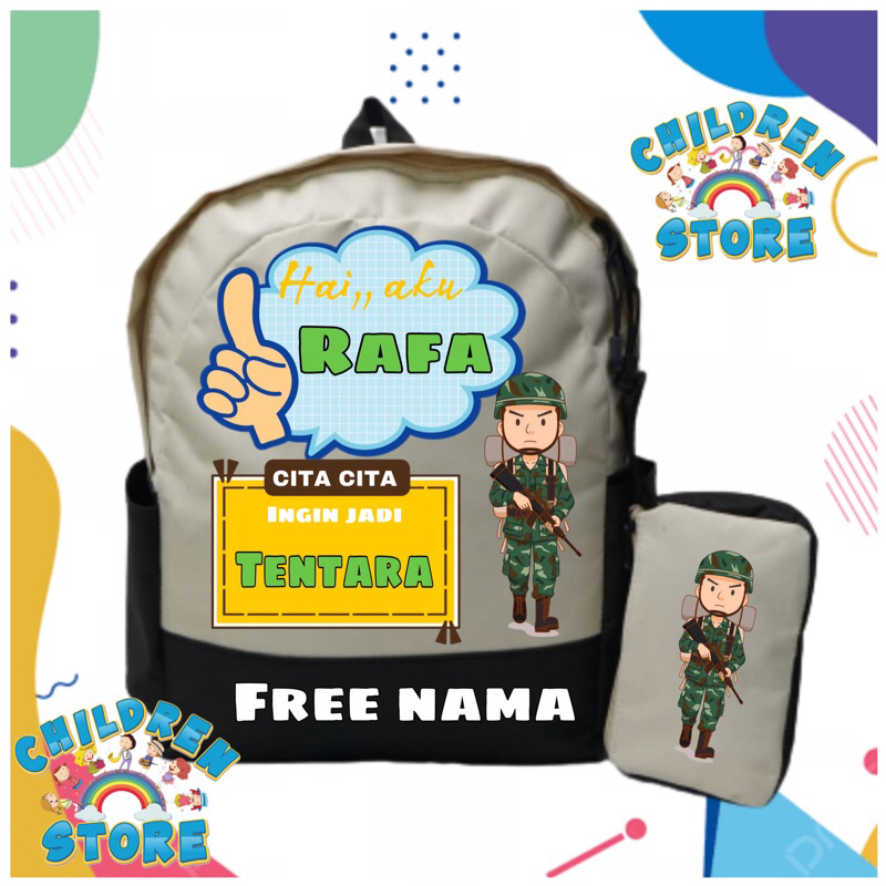 TAS RANSEL ANAK BACKPACK ANAK SEKOLAH CITA CITA/PROFESI TENTARA