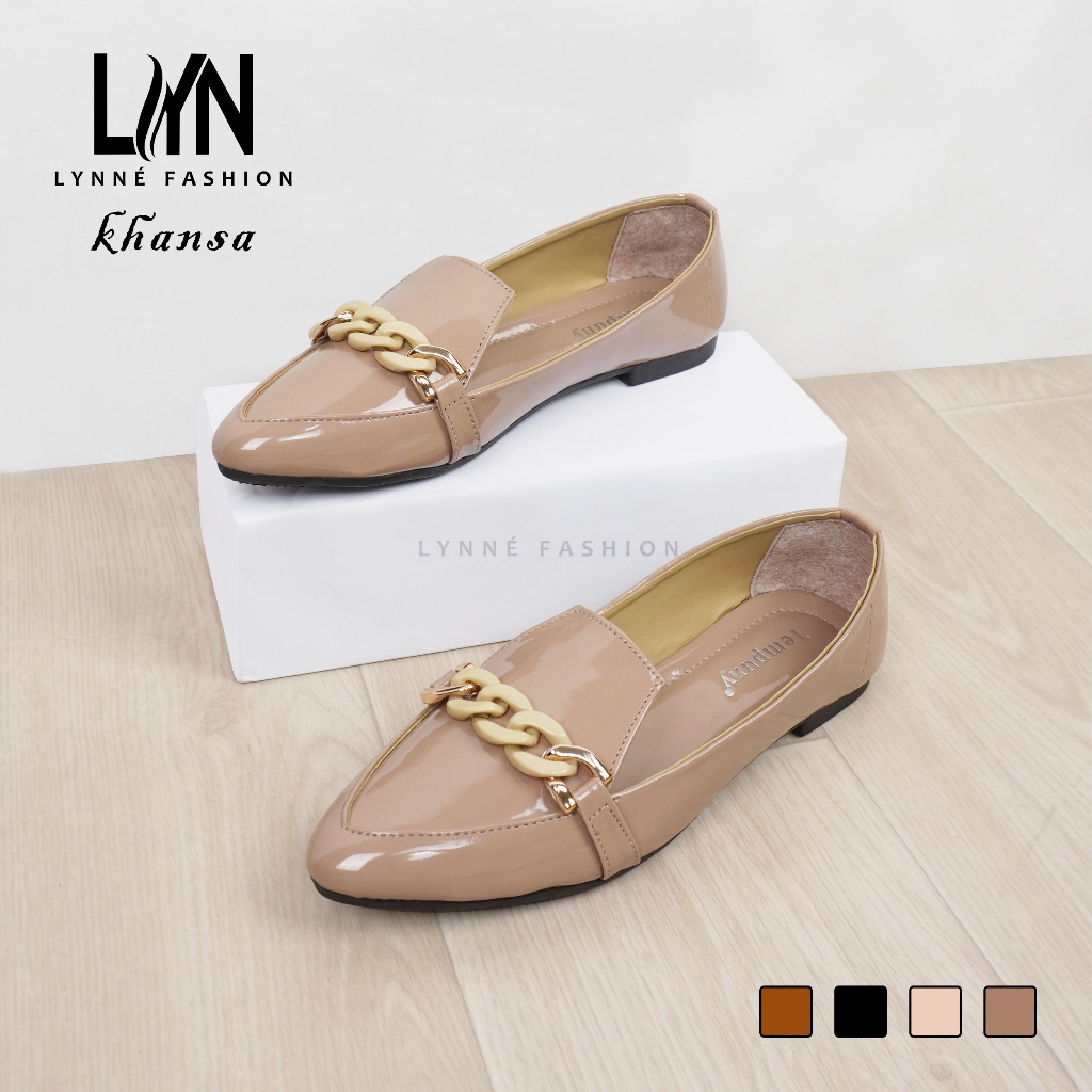 LYN Khansa Flatshoes Wanita Kasual Motif Rante Bahan Glossy