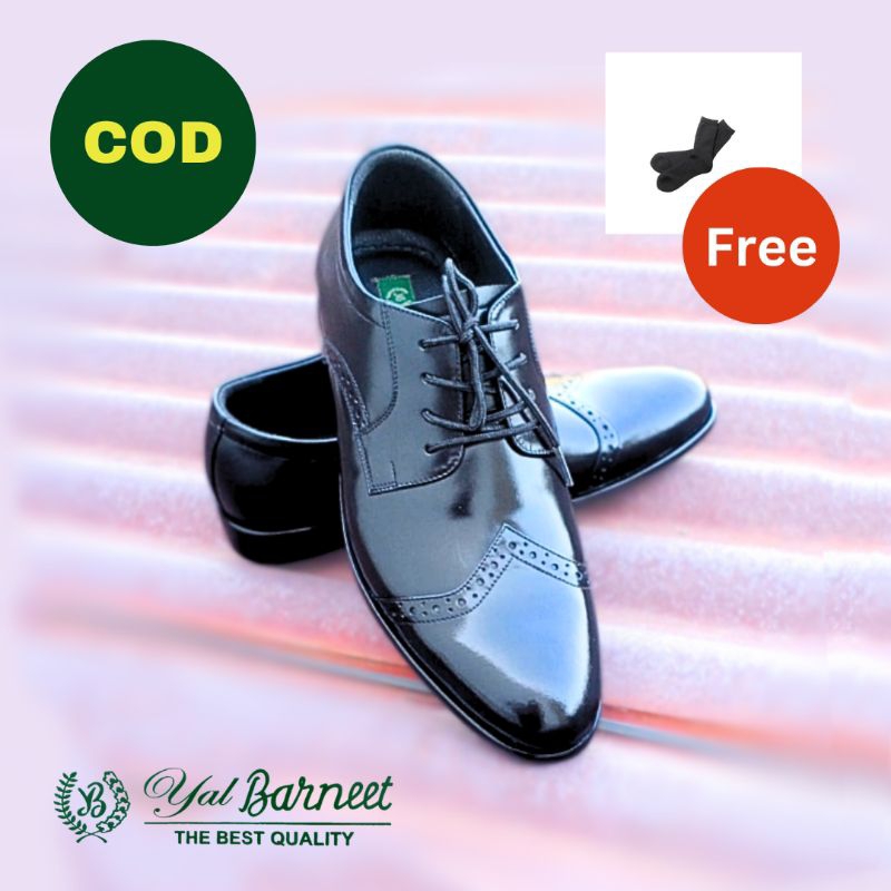 YAL BARNEET 888 - Sepatu Oxford Kulit Pria Tali | Pantofel Kerja Formal Hitam Asli