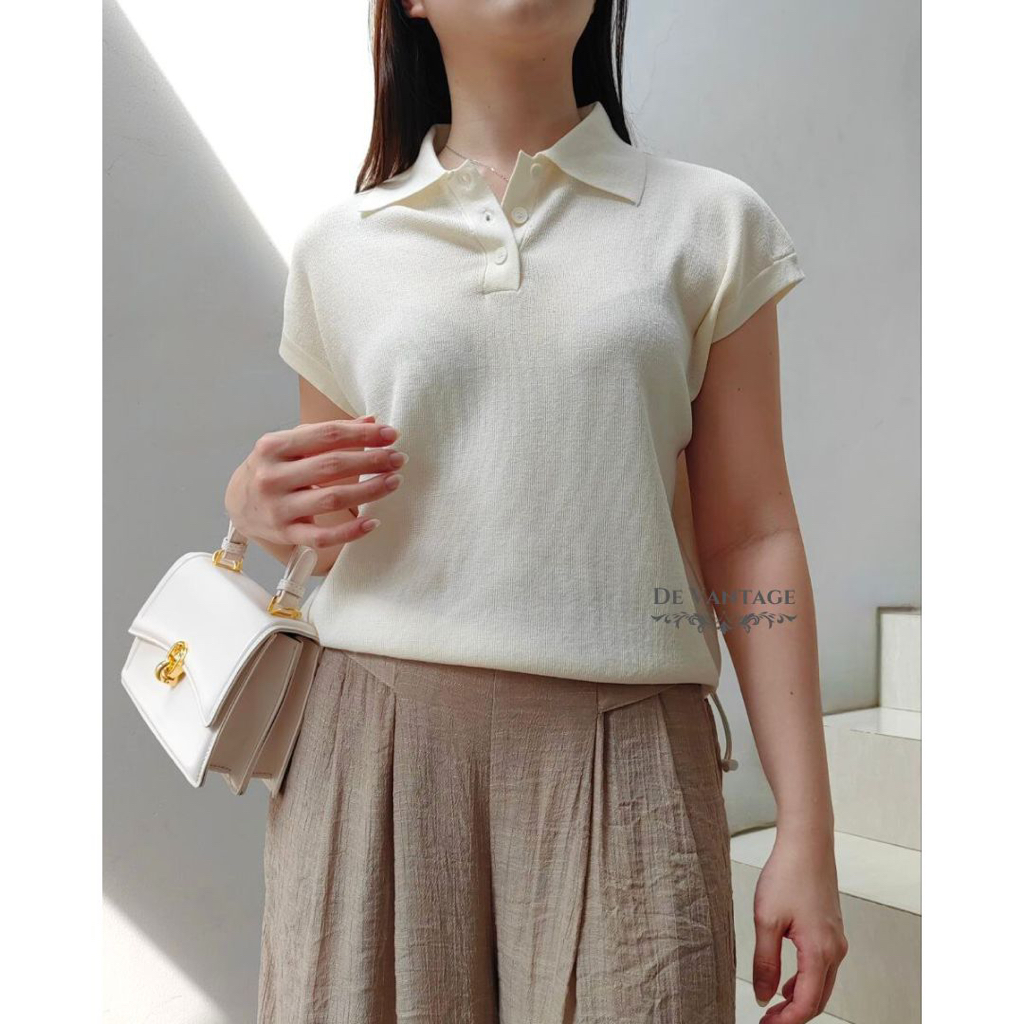Polo Knit Top / Tennis Golf Style Top / Atasan Rajut Wanita