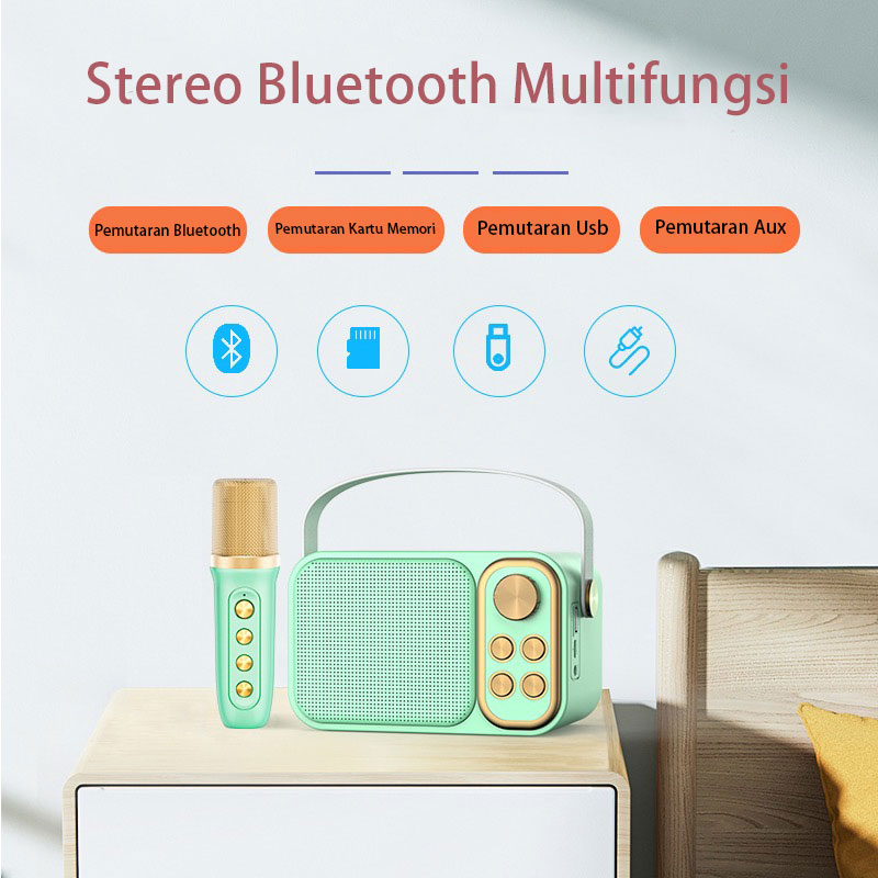 Speaker Bluetooth 2Mic 1 Set Karaoke Speaker KTV Cute Wireless Lucu Portabel Luar Ruangan Speaker Nirkabel Portable Mini Outdoor Speaker