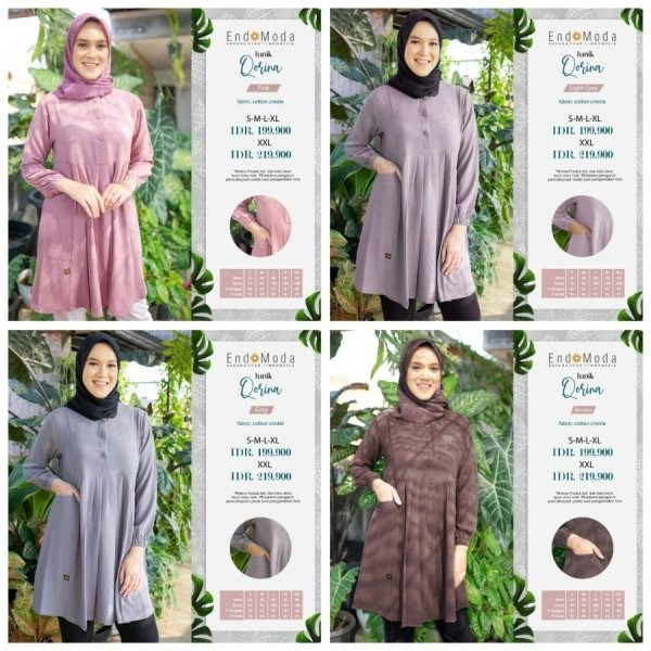 Endomoda-Tunik Qorina 3 Abu Muda- Brown-Grey-Pink Crinkle Airflow Blouse Wanita Dewasa Polos Simpel 