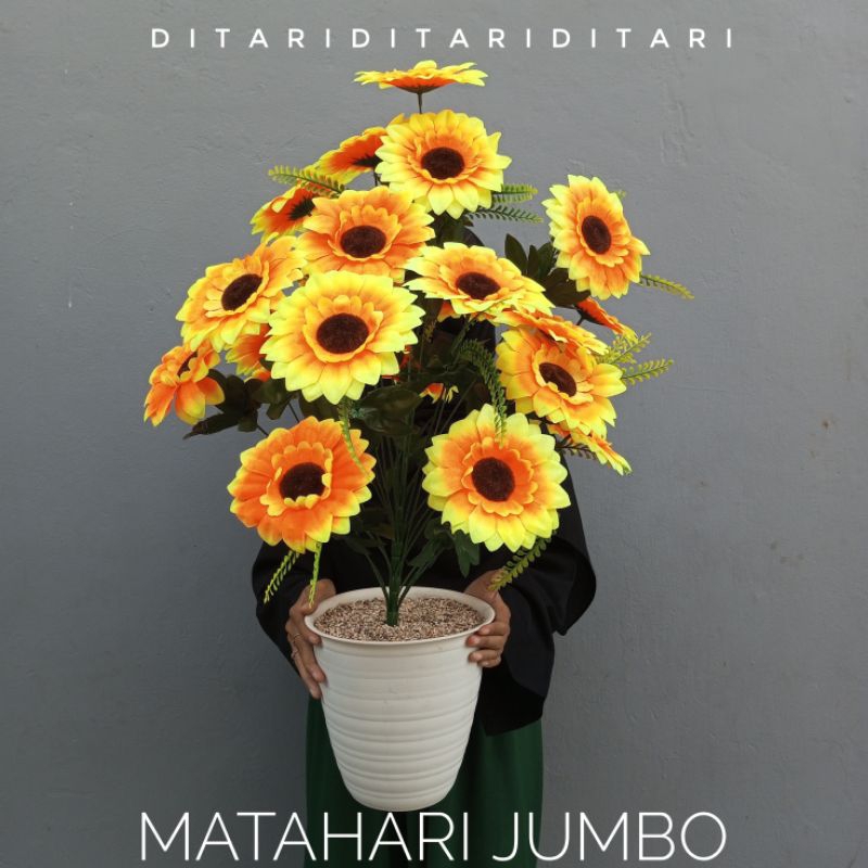 Bunga matahari jumbo bunga hias plastik pot pirus bunga dekorasi rumah