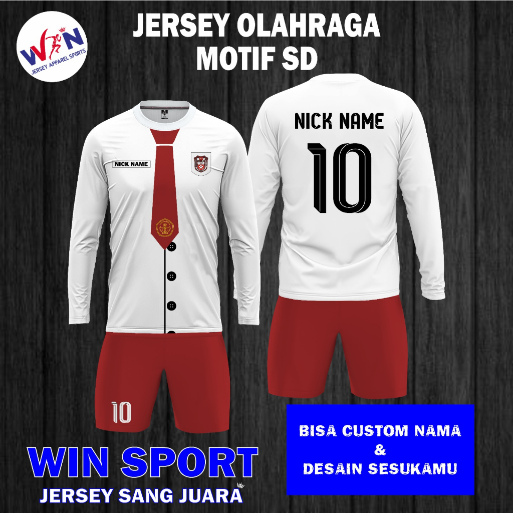 Setelan Jersey Olahraga Motif SEKOLAH SD Lengan Panjang, Jersey Bola Desain Full Printing, Free Cust