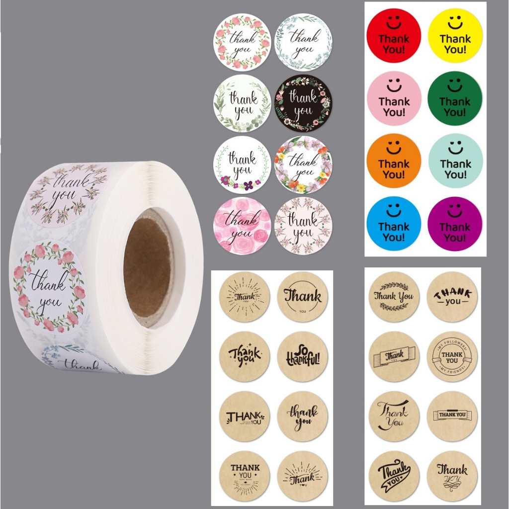 

Gannise Sticker Packing Roll 500pcs Ucapan Terima Kasih Label Bulat Bahan Kertas Chromo GN-ST0409