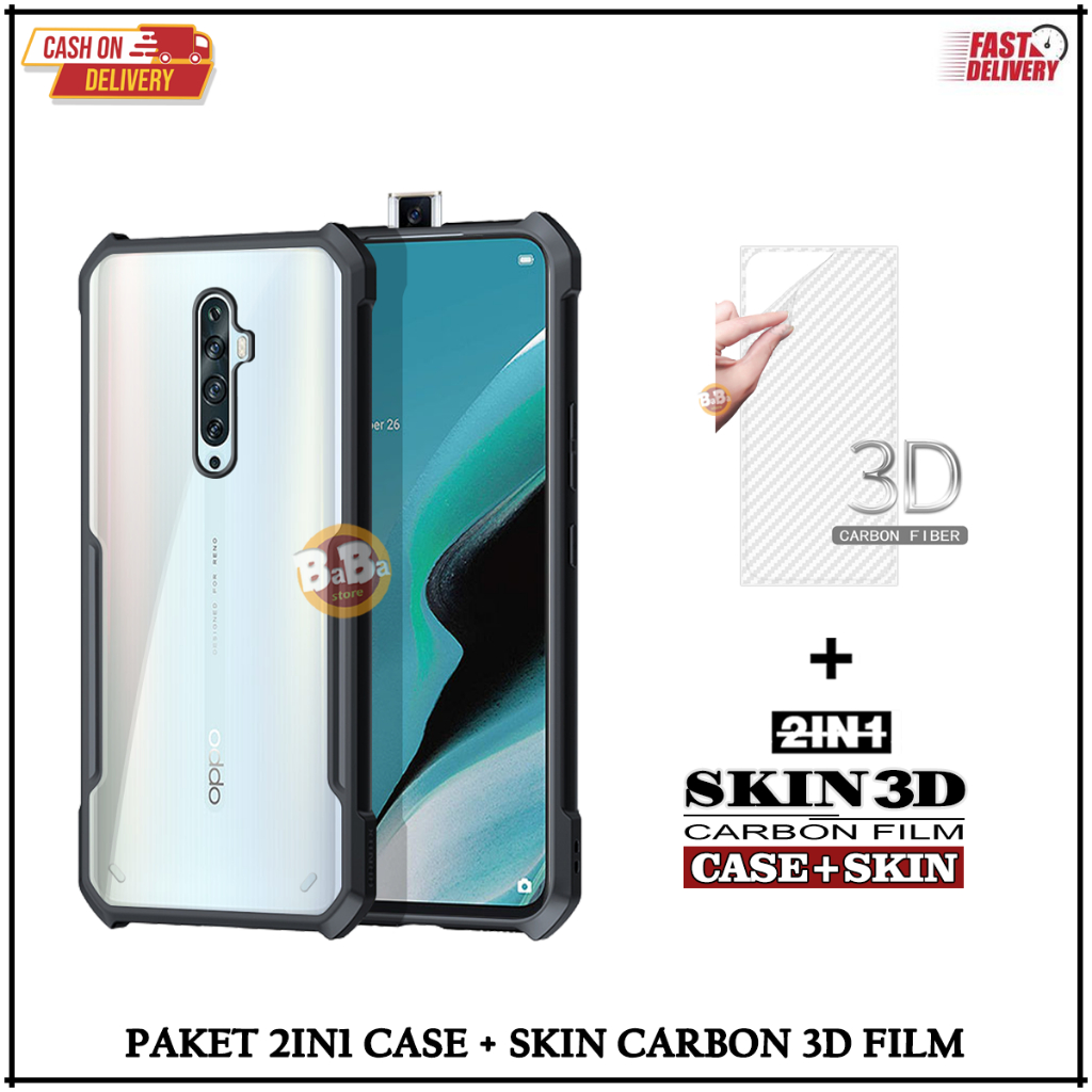 Case XUNDD Casing Oppo Reno 2F/2Z/6 4G/6 5G/7 4G/8 4G Free Skin Carbon 3D Film Shockproof Armor Fhusion Transparant