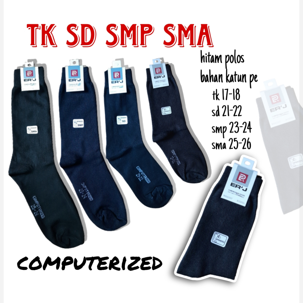 KAOS KAKI SEKOLAH SD SMP SMA COMPUTERIZED HITAM POLOS BAHAN P.E