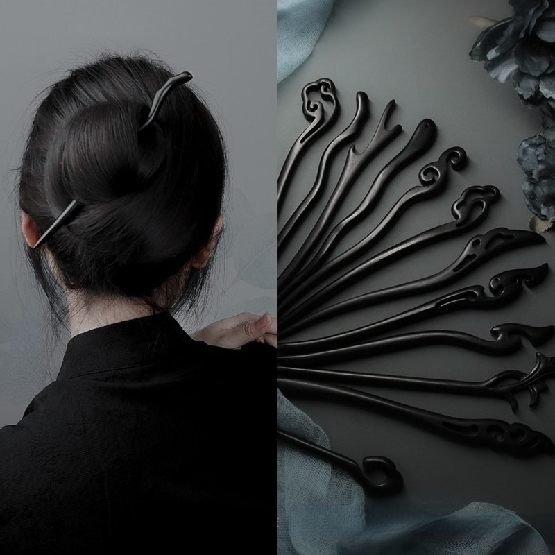 CSP186 – Tusuk Konde Kayu Hitam Polos Putri Ratu China Jepang Cosplay Aksesoris Rambut