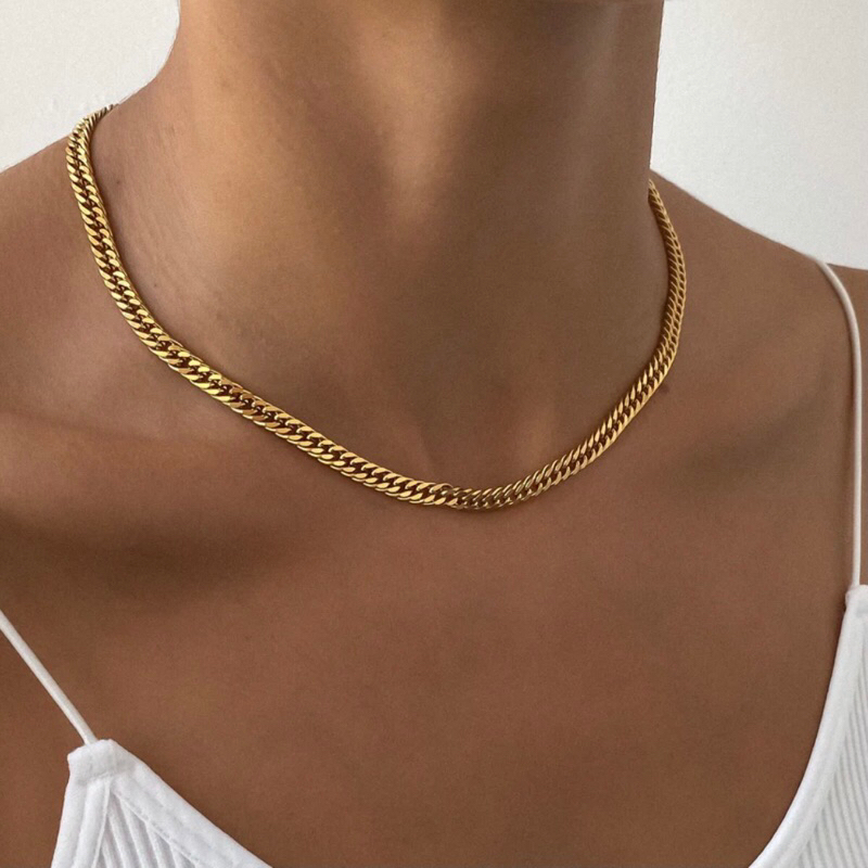 Kalung fashion rantai polos wanita Stainless steel simple