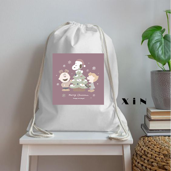 Tas Serut Kanvas Motif Snoopy merry christmast / natal / Tas Gendong / hampers anak / Stringbag