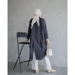 Deana Kemeja Polos Wanita Lengan Panjang Long Tunik Linen Belah Belakang Oversized Shirt