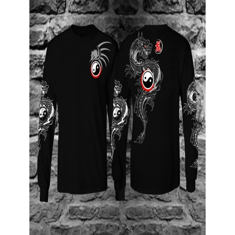 Kaos Pria Tshirt Distro Terbaru Keren Lengan Panjang Bergambar Dragon Yin Yang