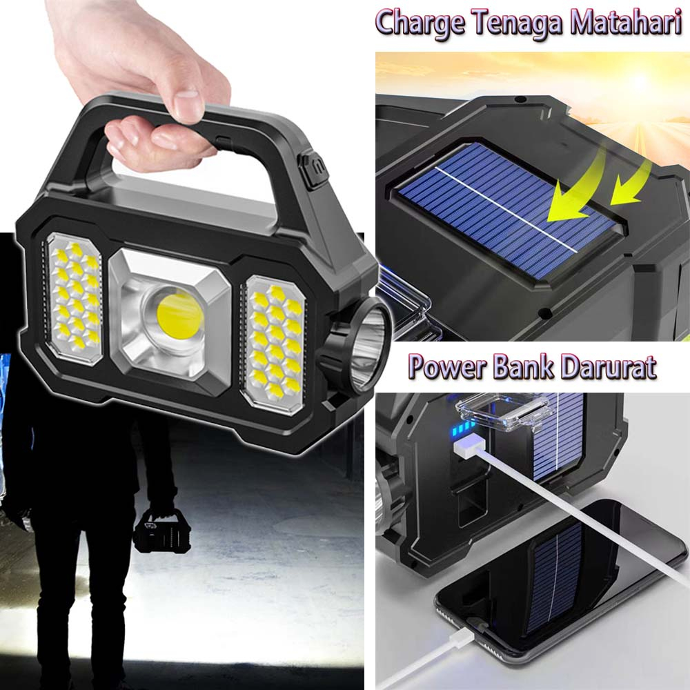 Senter Camping tenaga surya bisa Carger HP Lampu LED Solar Power Recharge cas ulang tenaga