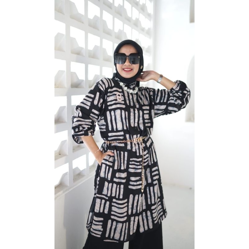 Zalika Tunik Full Kancing Bahan Rayon Premium Mix Crinkle