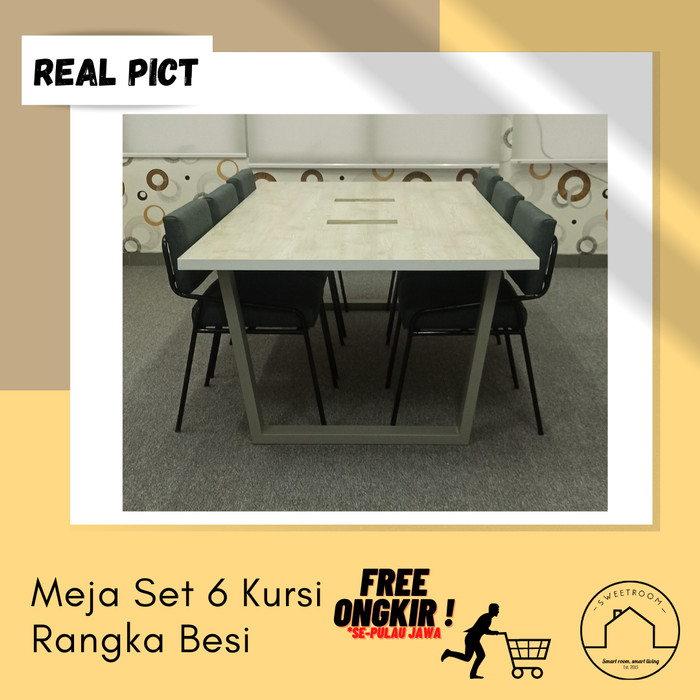 Meja Set 6 Kursi Rangka Besi - Meja diskusi - Meja perpustakaan - meja