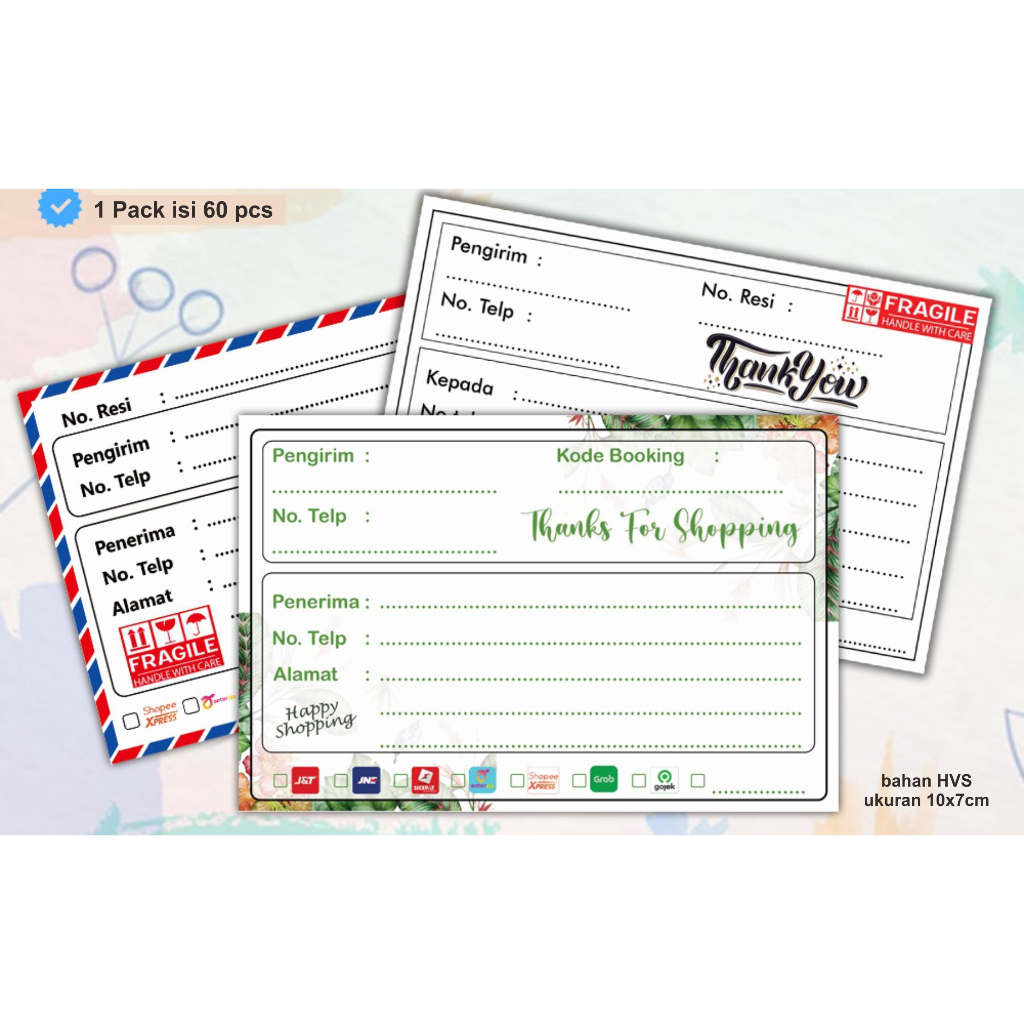 Label pengiriman olshop, label pengiriman paket Bahan HVS Custom