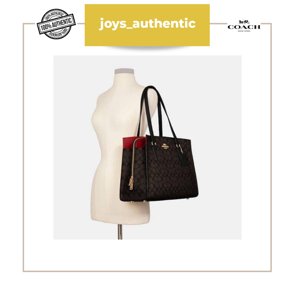 Tas wanita Coach Tatum Carryall 40 Signature coklat Brown hitam Black woman bag authentic original