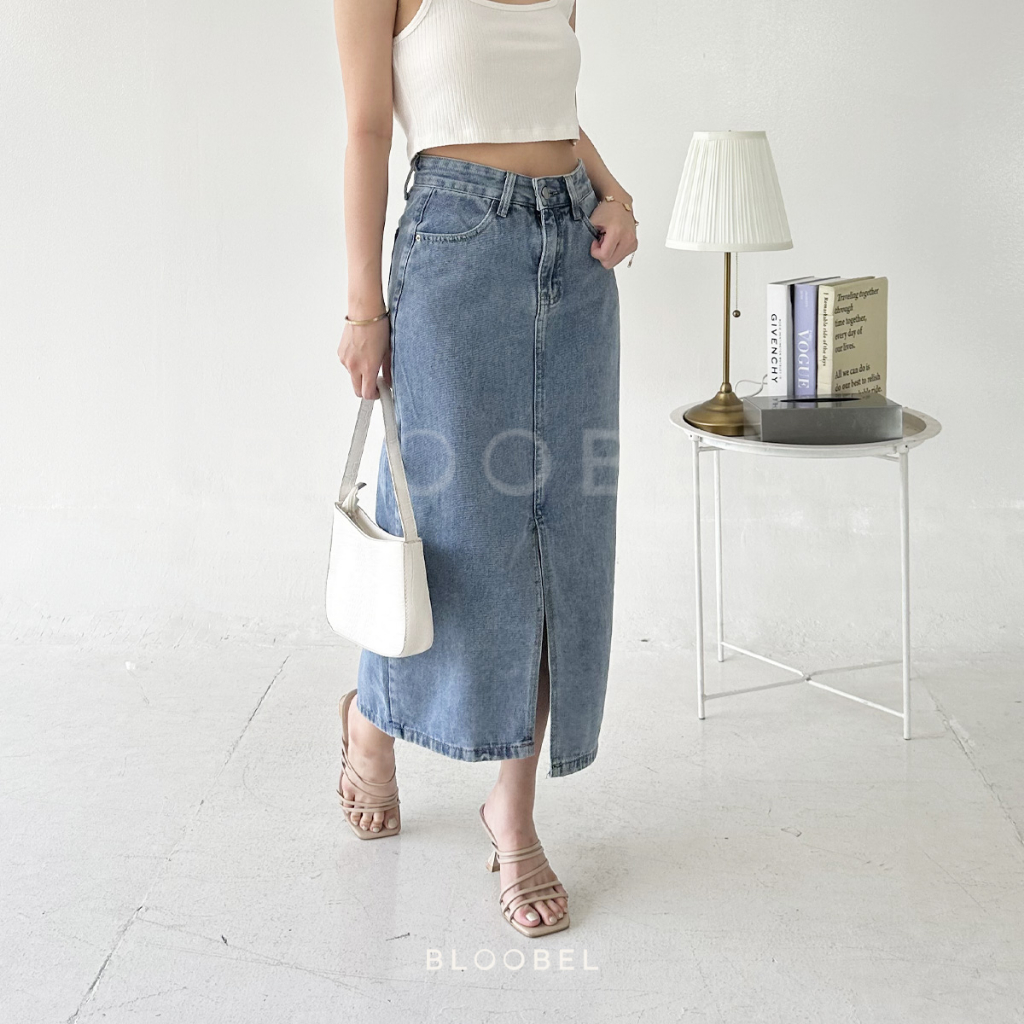 Bloobel - Adele Jeans Skirt (ROK045) Midi Skirt Jeans Rok Jeans Wanita Rok Denim Bawahan Wanita Rok 