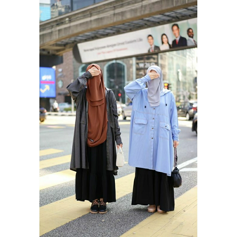 Halime jacket, jaket halime Khumaira syari, Jaket denim