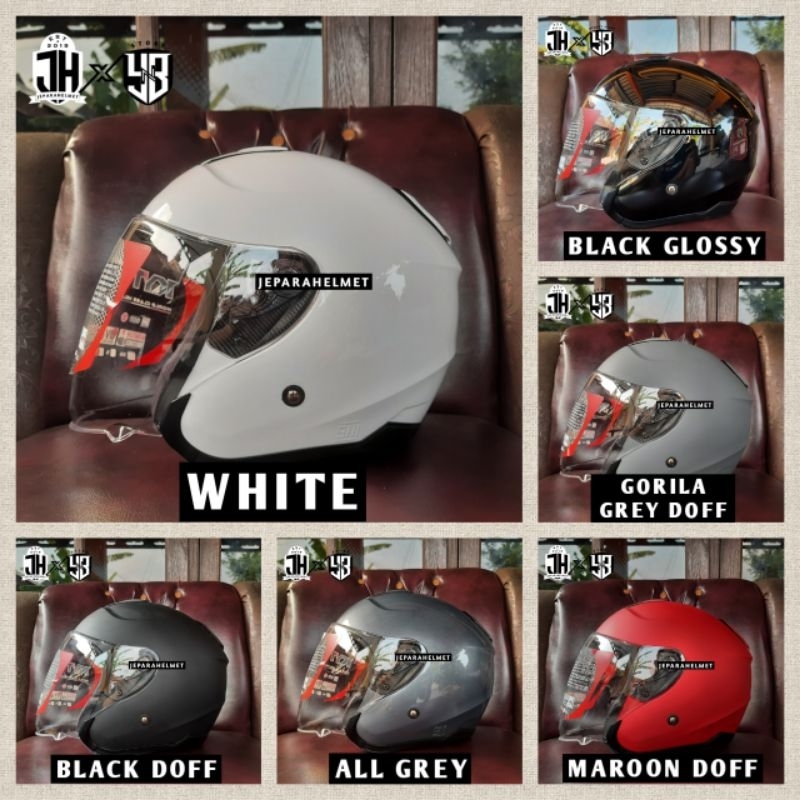Helm Half Face KYT Kyoto R Solid Polos White Putih Gorilla Grey Abu Doff Limited | KYT Kyoto R Half 