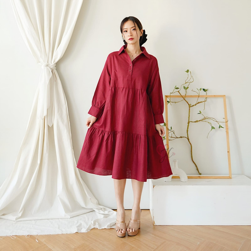 Dress Zaneta Linen / Baju Fashion Wanita Premium / Dress Perempuan Santai Cocok Ibu Hamil