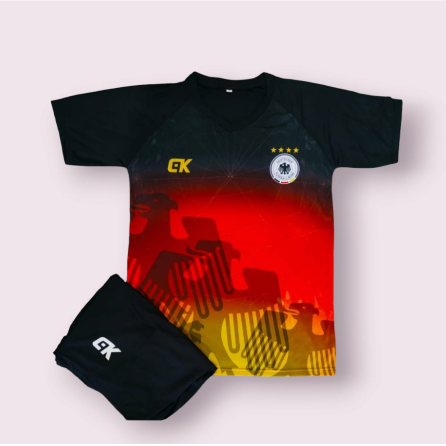Setelan Kaos Olahraga Bola Pria & Wanita Dewasa//Costum Baju Bola Euro Jerman Printing Size M-L-XL.