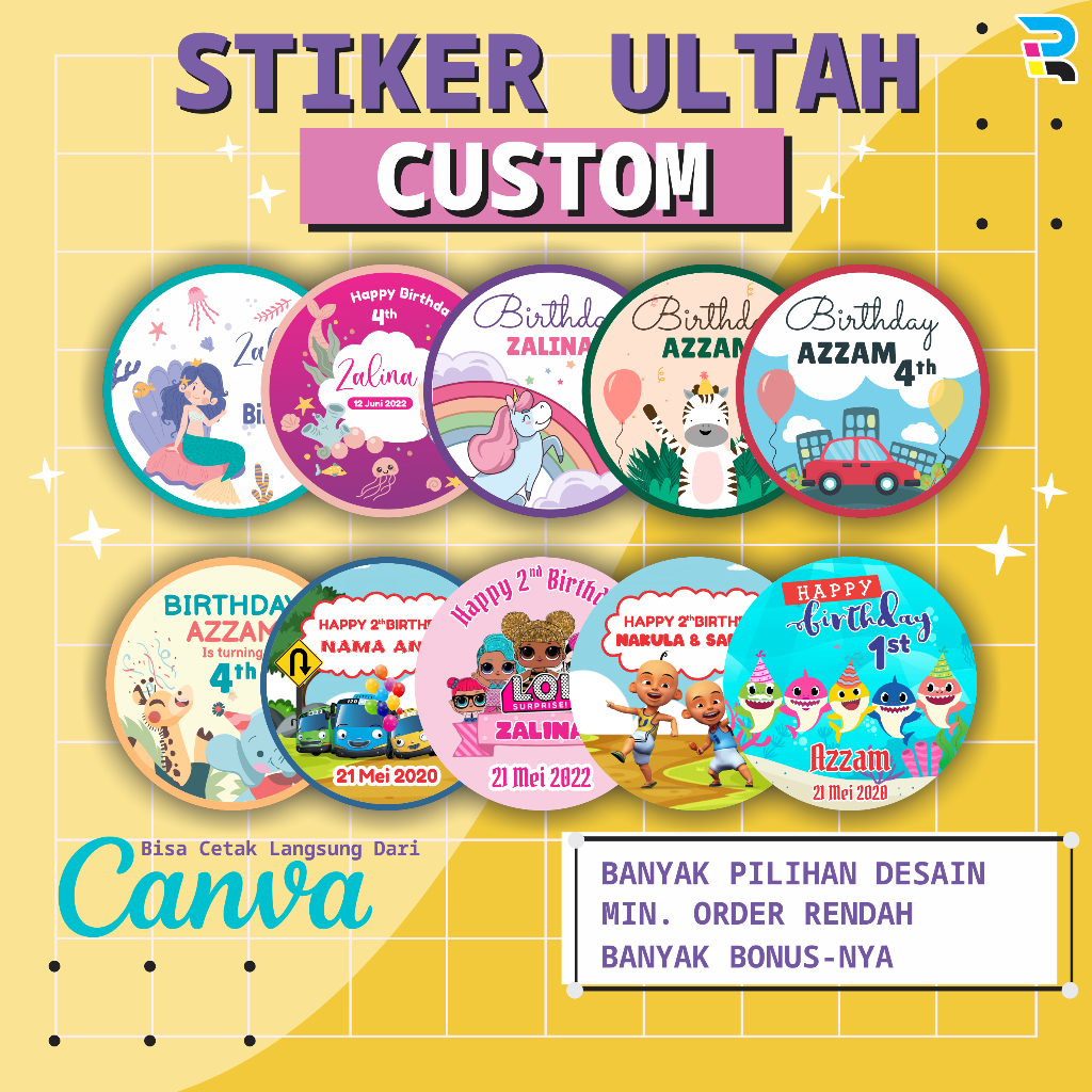 

Cetak Stiker Ulang Tahun Anak Bulat Label Custom | Print Sticker Custom Happy Birthday | Birthday Sticker | Stiker Ultah