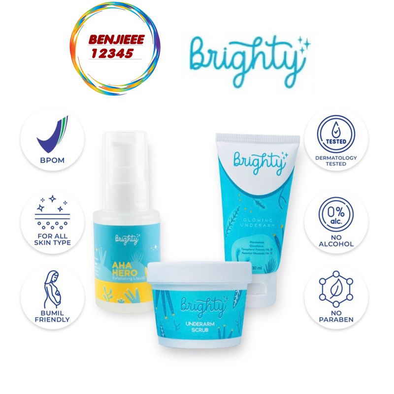 Brighty Paket 3in1 Gel + Scrub + Aha Hero glowing underarm GEL Scrub AHA HERO paket pemutih ketiak BRIGHTY brighty