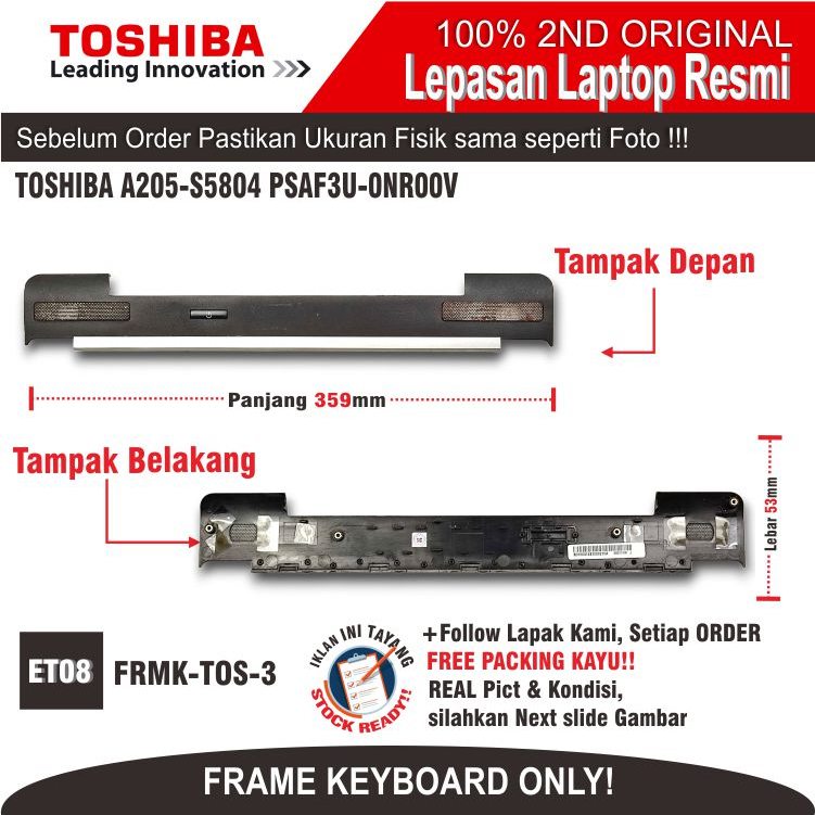 ET08 FRMK-TOS-3 Frame KEYBOARD TOSHIBA A205-S5804 PSAF3U-0NR00V