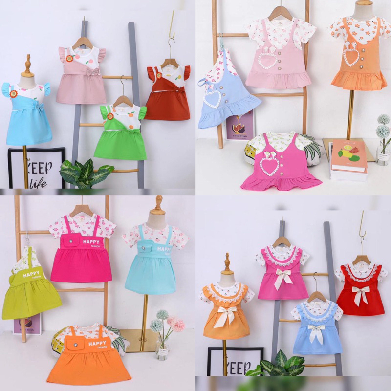 (IMPORT) DRESS TANGAN PENDEK PREMIUM ANAK PEREMPUAN USIA 6-24 BULAN (PITA PUTIH, SUNFLOWER, HAPPY