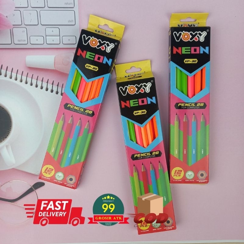 

VP 30- Voxy NEON pensil 2B+ Penghapus/Pensil ujian/Pensil komputer/Pencils Eraser