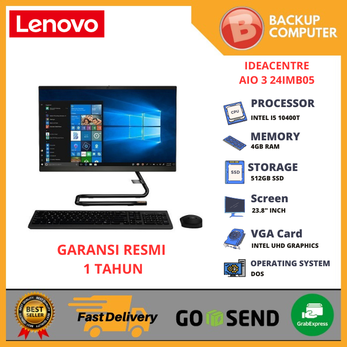 LENOVO AIO 3 24IMB05 AIO i5 UMA SSD DOS Black (F0EU00S0ID)