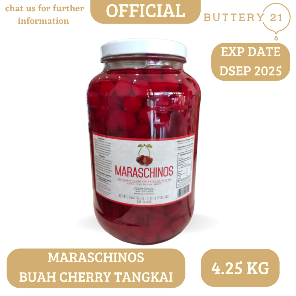 

MARASCHINOS BUAH CHERRY TANGKAI MERAH 4.25 KG / BUAH CERI