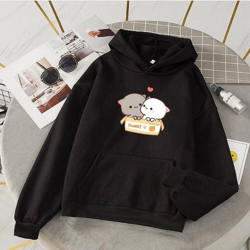 GJ21 - HOODIE Sweet Cat Sweater Wanita Oversize