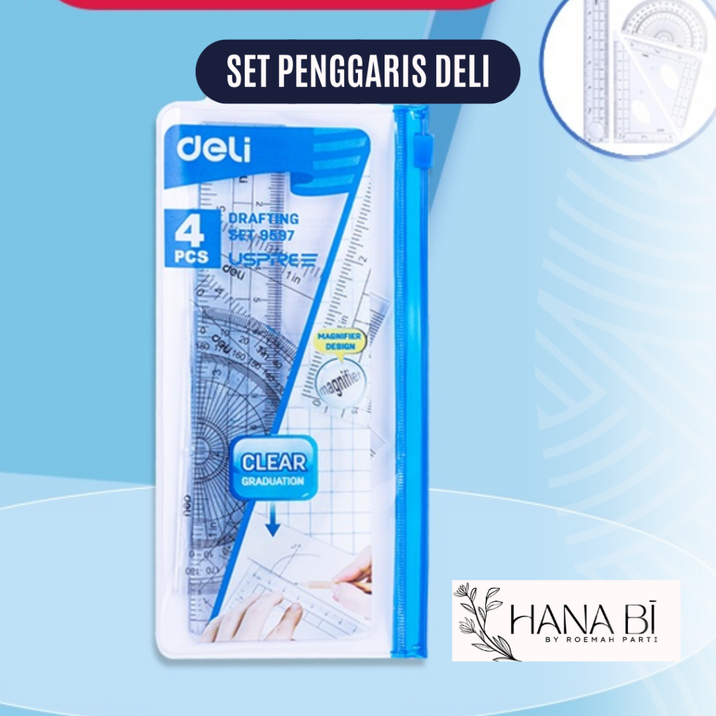 

Deli Set Penggaris Set Persegi Busur Derajat Set 4pcs PS tembus berkualitas, tahan lama E9597