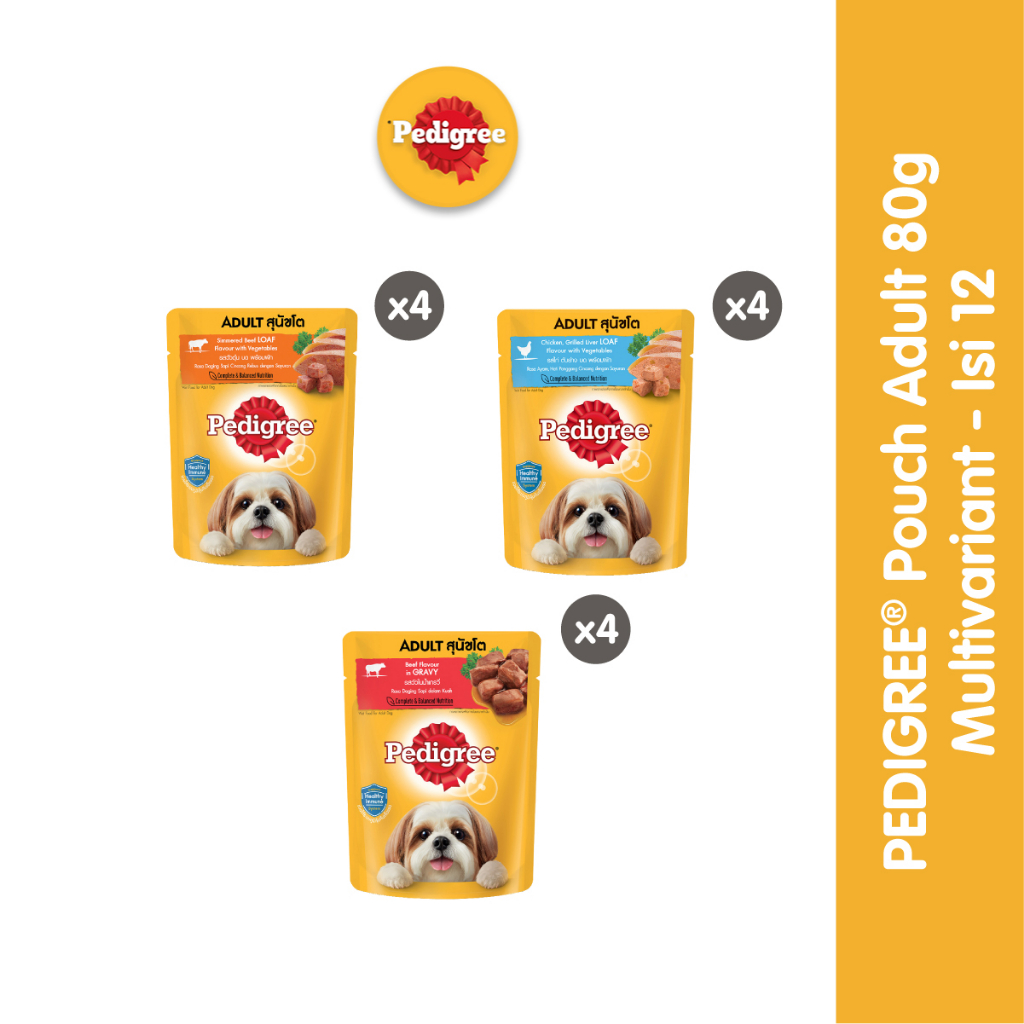 

23bagusmenshop - Pedigree Wet Dog Food Pouch 80gr Isi 12 Multivariant Makanan Anjing Basah