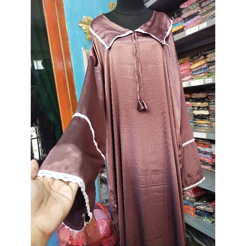 Prisca/ Abaya Sholat Crinkle Silk Model Kerah Korea Terbaru Mukena Traveling