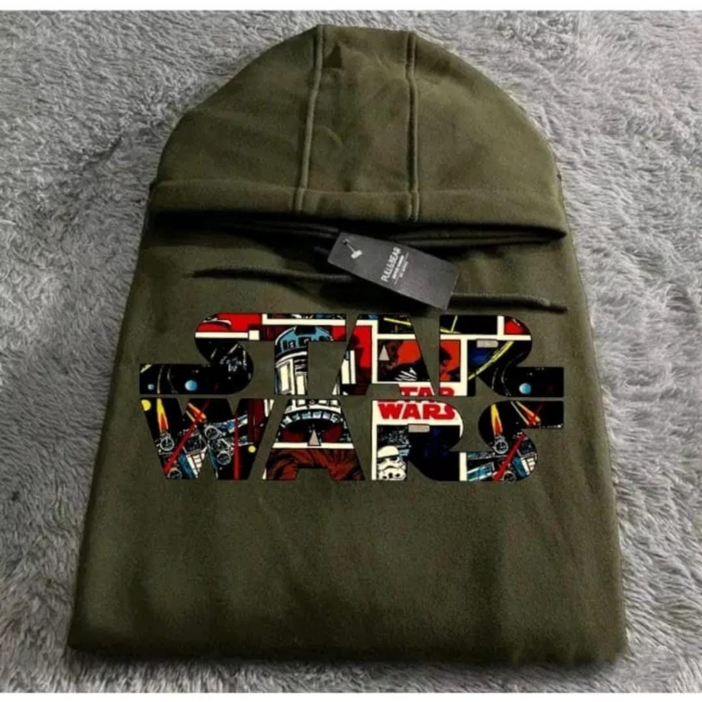 COD- HOODIE JUMPER PULL & BEAR X STAR WARS ORIGINAL BASIC  HIJAU ARMY PREMIUM KUALITAS DISTRO UNISEX