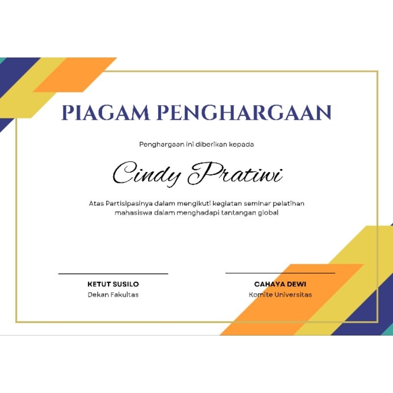 

Sertifikat/ Certificate Penghargaan Custom Nama