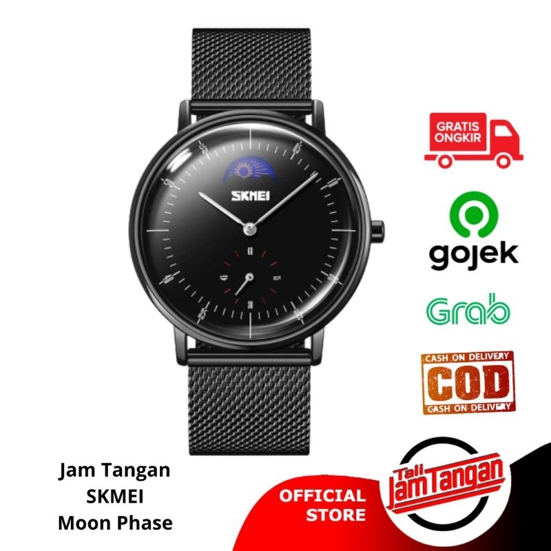 Jam Tangan Analog Pria Wanita Moon Phase Calendar SKMEI Rantai Stainless