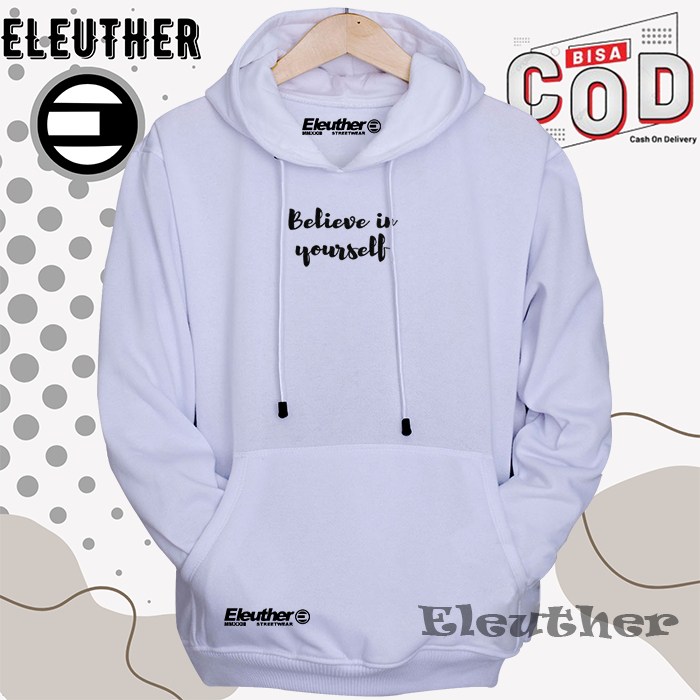 COD Big Sale Sweater Hodie Pria Distro Flece Tebal Sweatshirt Hoodie Original Eleuther Warna Putih S
