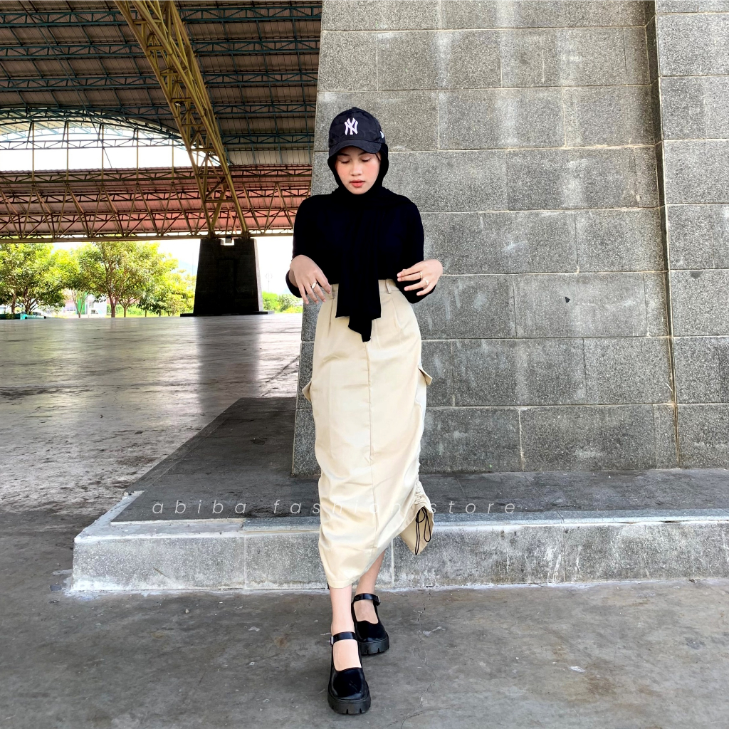 Cargo Skirt Wanita/Rok Cargo Serut JUMBO XL