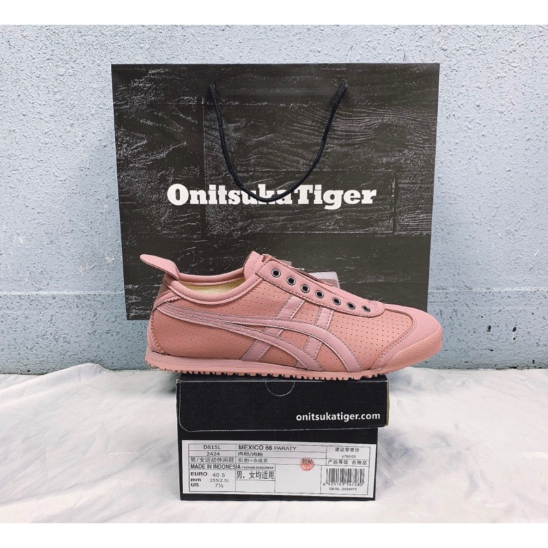 OFFICIAL Promo Sepatu #Onitsuka Tiger Leather Slip-On Pink /Salem Pink Free paperbaq dan kaos kaki