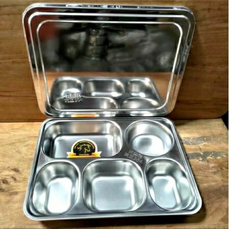 Food Tray Stainless 304 Food Grade 5 Sekat + Tutup